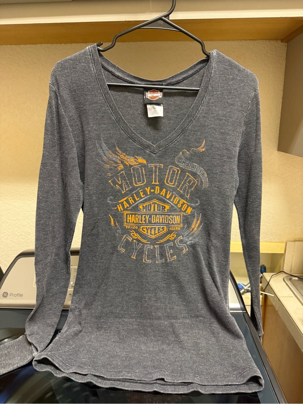 Harley-Davidson Black Knit Tee with Orange and White Shield Logo